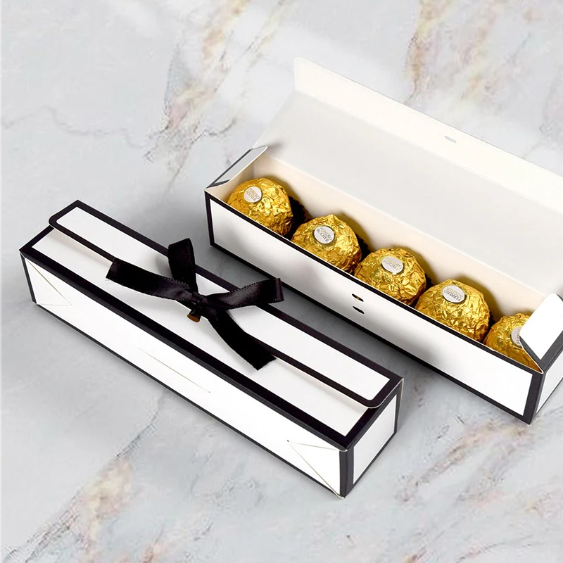 5 Stück rechteckige Schleife zum Valentinstag, Schokoladen-Geschenkbox, Hepburn-Stil, koreanische Version, lange Süßigkeitenbox mit einem Fach – Detail 2