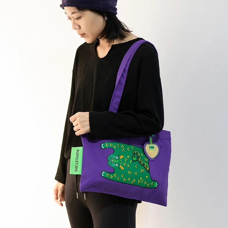 Ruoyustudio Ruoyustudio Original Design Purple East Dragon Shoulder Canvas Bag