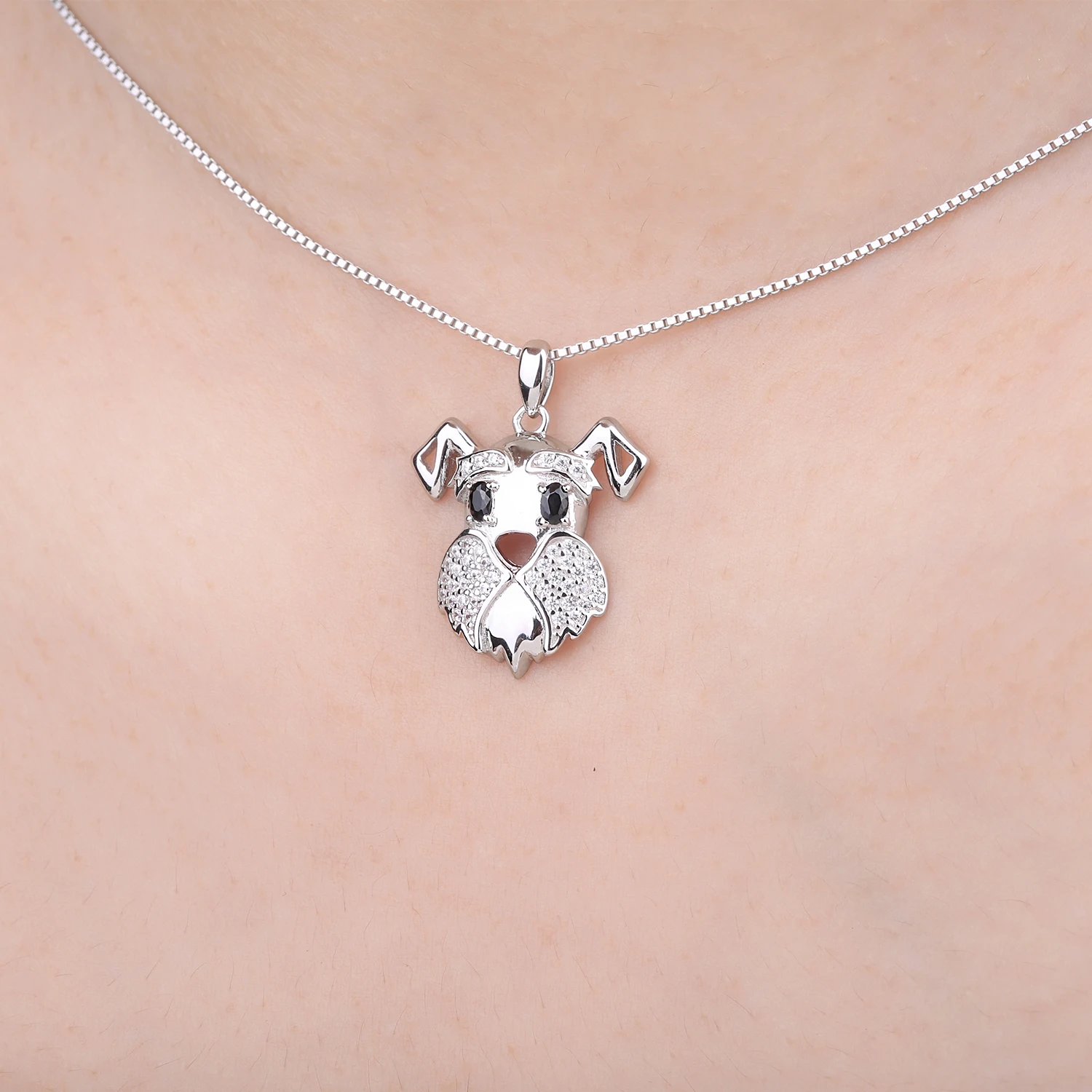 JewelryPalace Cute Schnauzer Dog 925 Sterling Silver Natural Black Spinel Pendant Necklace for Women Gemstone Pendant No Chain