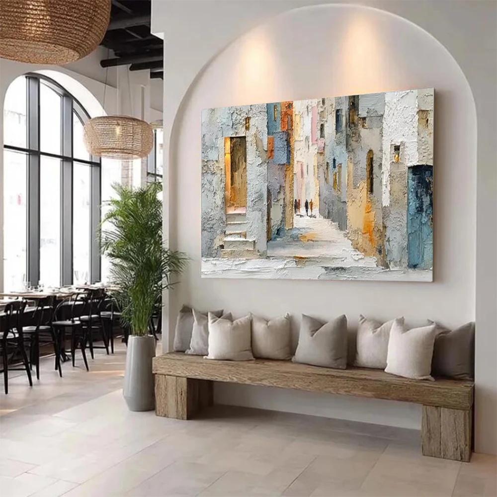 1pc Frameless Canvas Painting  Abstract On Canvas Image Scenery Of The Old Neighborhood Mural Top Wall Art Picture Decor Living