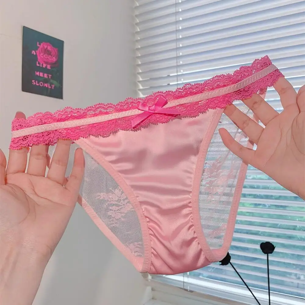 Hot Lace Hollow Lingerie Sexy Women Sweetheart Cute Student Panties Ice Silk Japanese Women T Panties Breathable Girl Lingerie