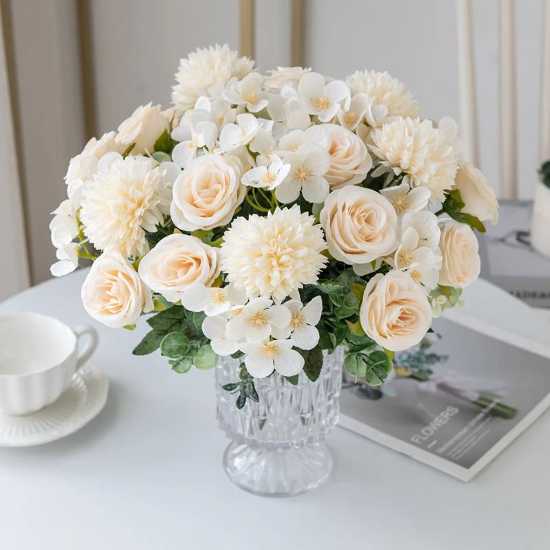 Künstliche Blumen Rose Chrysantheme Seide Brautstrauß Hochzeit Outdoor Bogen Festival Home Zimmer Vase Tisch Diy Geschenk Dekoration – Detail 2