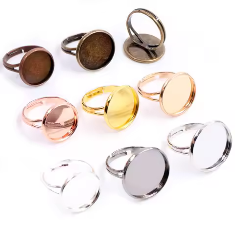 14mm-16mm-18mm 10pcs Rhodium Gold Silver Plated 8 Colors Brass Adjustable Ring Settings Blank,Fit 14-18mm Glass Cabochons Bezels