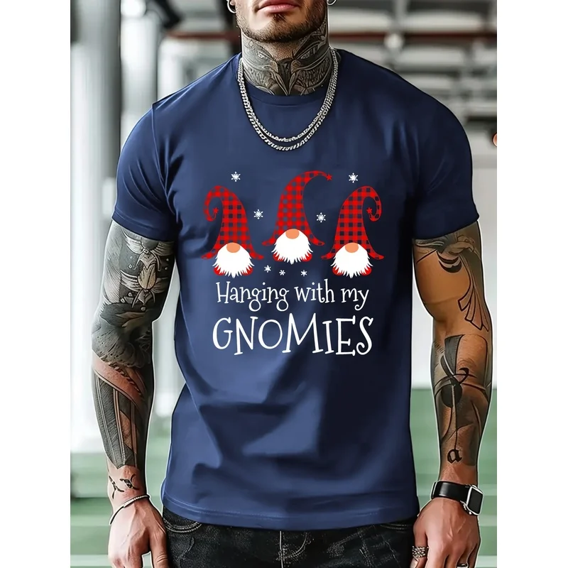 Men'S High-Quality T-Shirt, Fun 'Hanging Gnome' Printed Tee, Men'S Short Sleeve Shirt, Regular Casual Daily Top