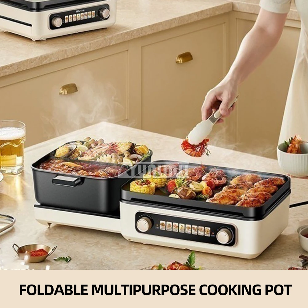 Household Electric Grill Hot Pot BBQ Folding Barbecue Cooking Pot Home Appliances Grill Viande Electrique