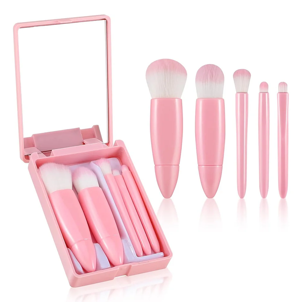 5-delige make-upborstelset met spiegel Multifunctionele make-upborstel Cosmetische organizer Box Opslagcontainer Snoep Letterpatroon