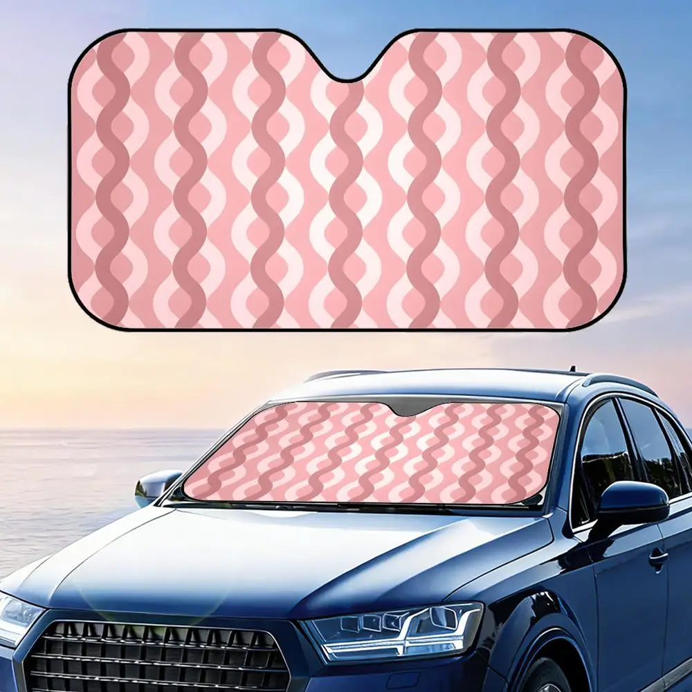 

Солнцезащитный козырек с розовыми полосками, многоразовый, из алюминиевой фольги, для лобового стекла автомобиля, защита от УФ-излучения, теплоизоляционный чехол, солнцезащитный козырек-шторка