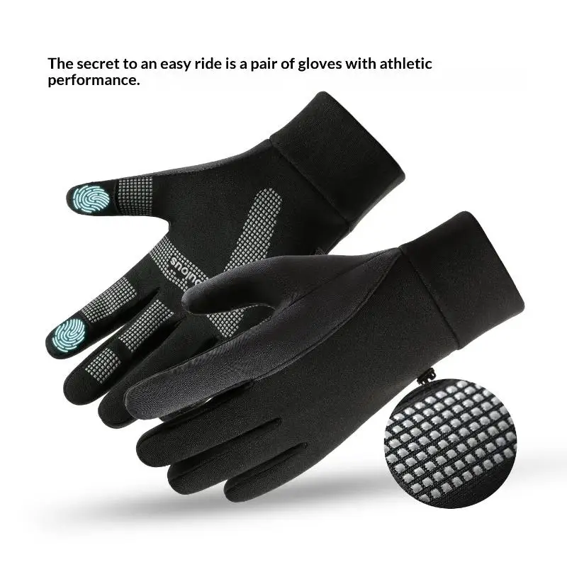 الخريف الشتاء في الهواء الطلق قفازات ركوب الدراجات رياضة اللياقة البدنية الرياضة الجري الدافئة شاشة تعمل باللمس نونسليب قفازات دراجة نارية قفازات الرجال السود #2