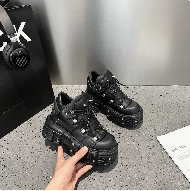 Punk Small Leather Women\'s Metal Gothic Dark Muffin Lolita Rivet Niche Y2g Hot Girl Platform Shoes