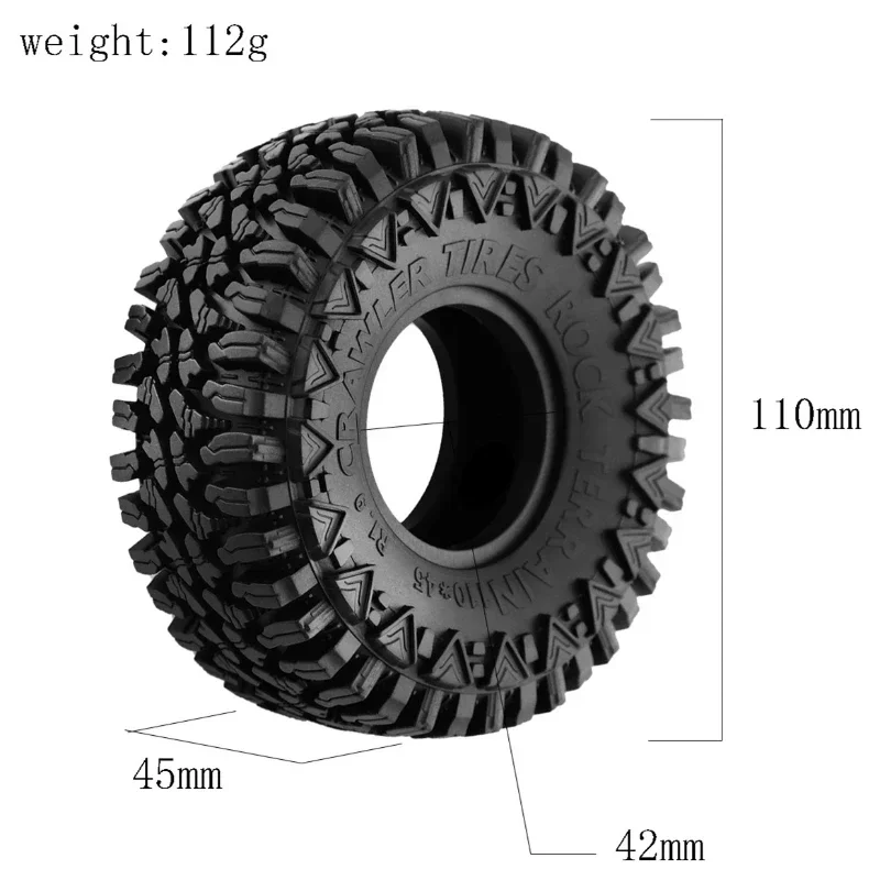 1/10 RC 크롤러 자동차 Axial SCX10 Pro Capra Trxs TRX4 RC4WD D90 Redcat110mm 머드 지형 1.9 인치 고무 타이어 휠 타이어, 4 개