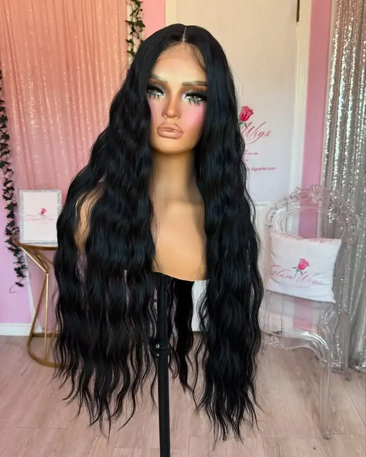 

Top Natural Synthetic Hair Long Deep Wave Lace Front Synthetic Hair Wigs for Black Women Glueless Easy Wear Long Last Women Wigs