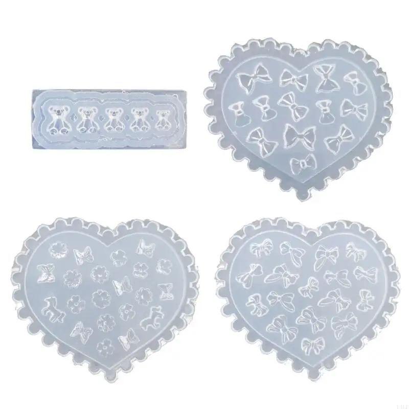 

U4LF 4Pcs Mini Lovely Bear Bowtie Silicone Mold Nails Art Carving Mold for DIY Nail Decor Crafts Maincure Tool for Girl