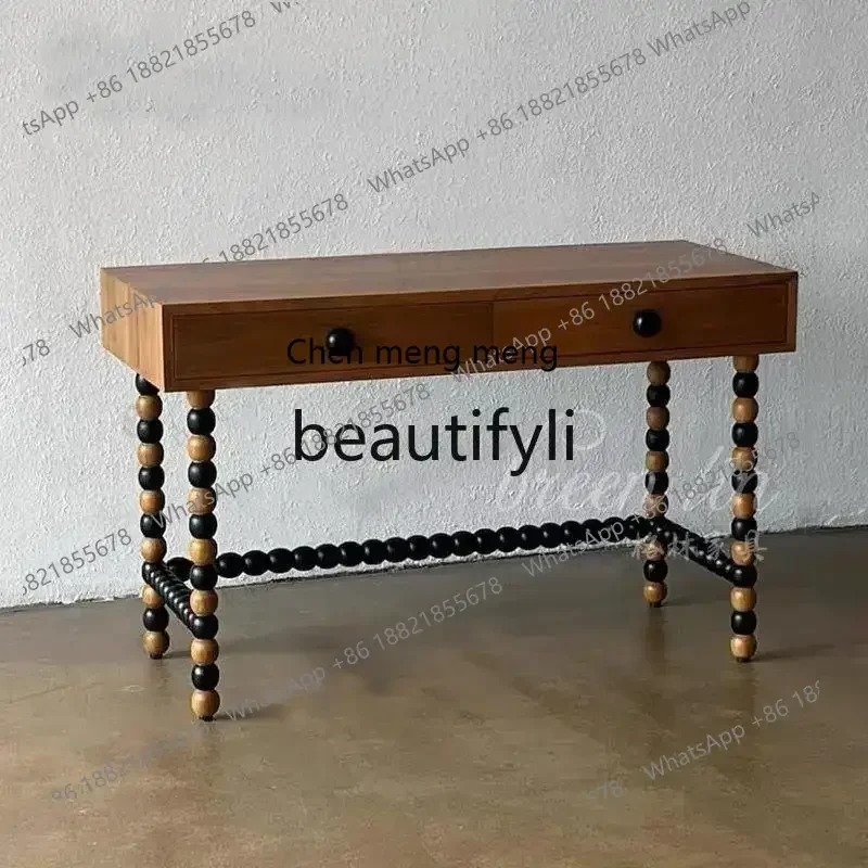 

French retro solid wood desk American porch bookcase/home writing desk drawer6220