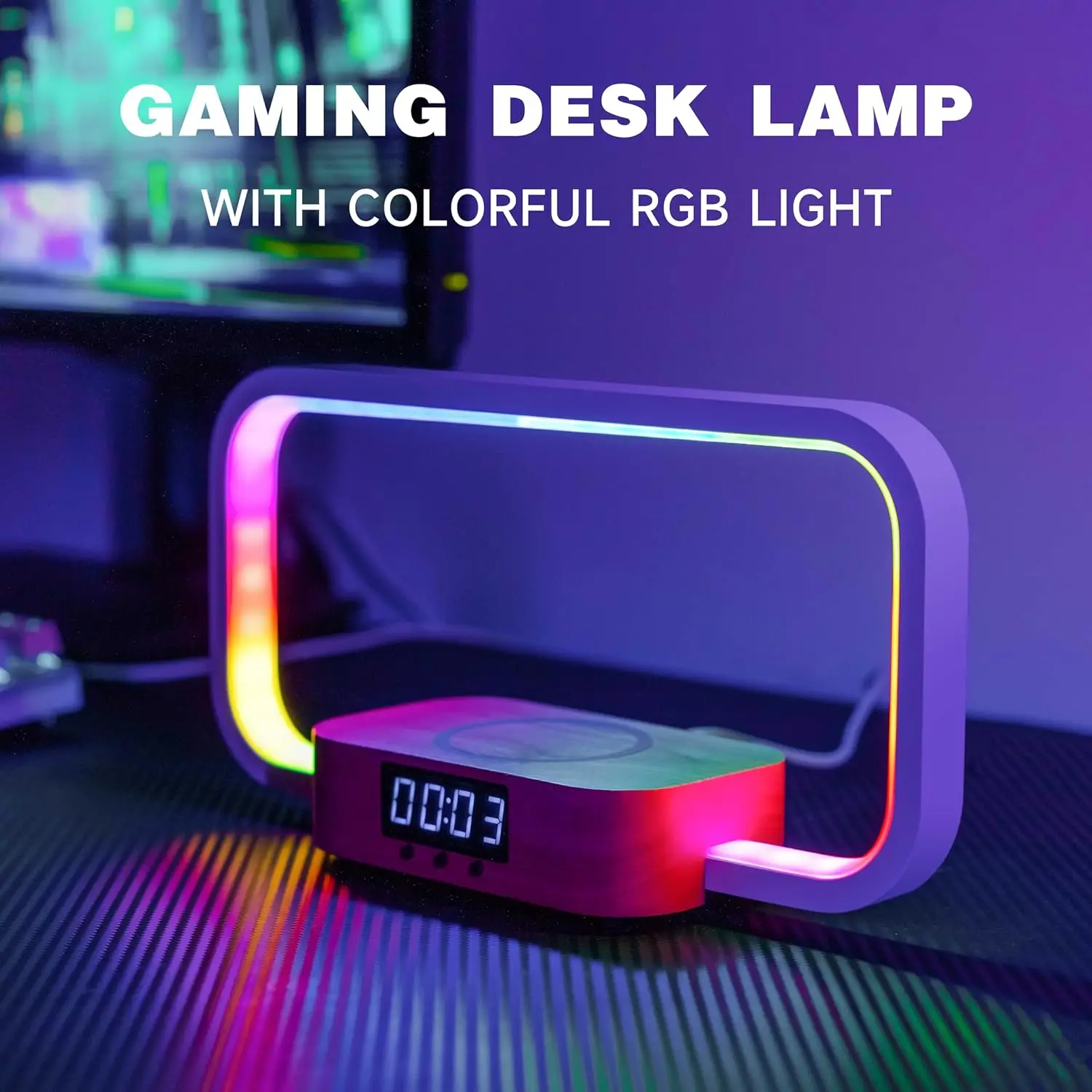 Night Light USB Multifunctional Wireless Charging Desk Lamp Bedroom Clock Colorful RGB Pat Lamp for Bedside Desk Lamp Study