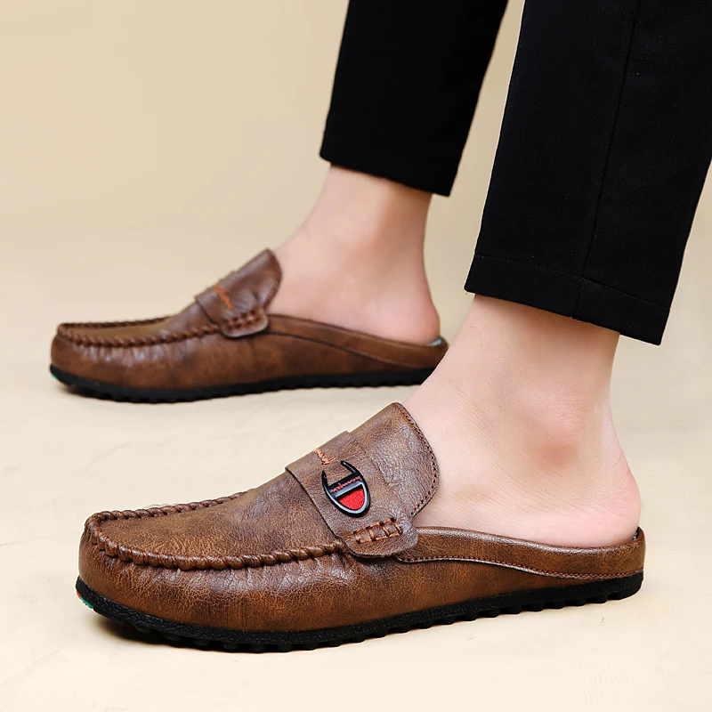 Breathable Mens Half Drag Loafers Black Brown Male Casual Moccasins Summer Youth Fashion Leisure Daily Popular England Loafer