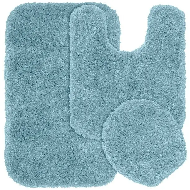 

3 pieces fluffy nylon bath mat washable bathroom carpet