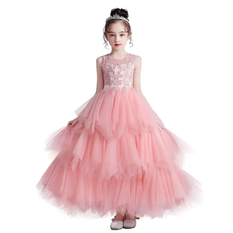 Fashion Childrens Birthday Party Dress Kids Princess Summer Lace Wedding Dresses Girls Party Dresses 4-14 Years