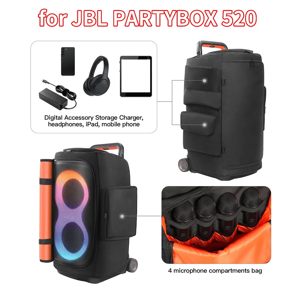 JBL PARTYBOX 520용 마이크 포켓 파티 스피커 먼지 커버 지퍼 잠금 패딩 스피커 보호 커버가 있는 스피커 휴대용 커버