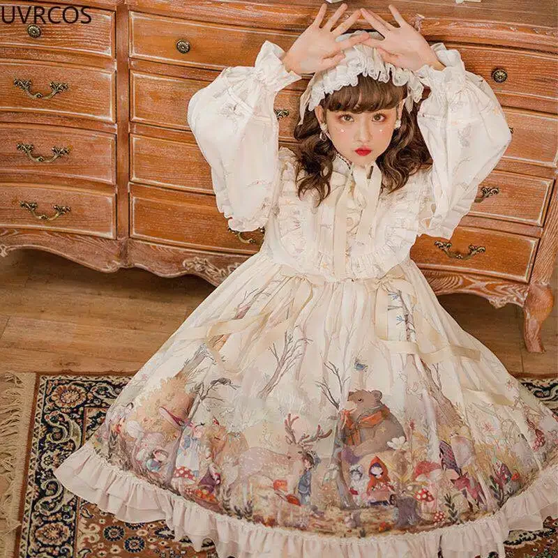 Giapponese Vittoria Vintage Lolita OP Dress donna Dream Forest Series stampa Jsk abiti ragazze Kawaii Daily Party Princess Vestidos