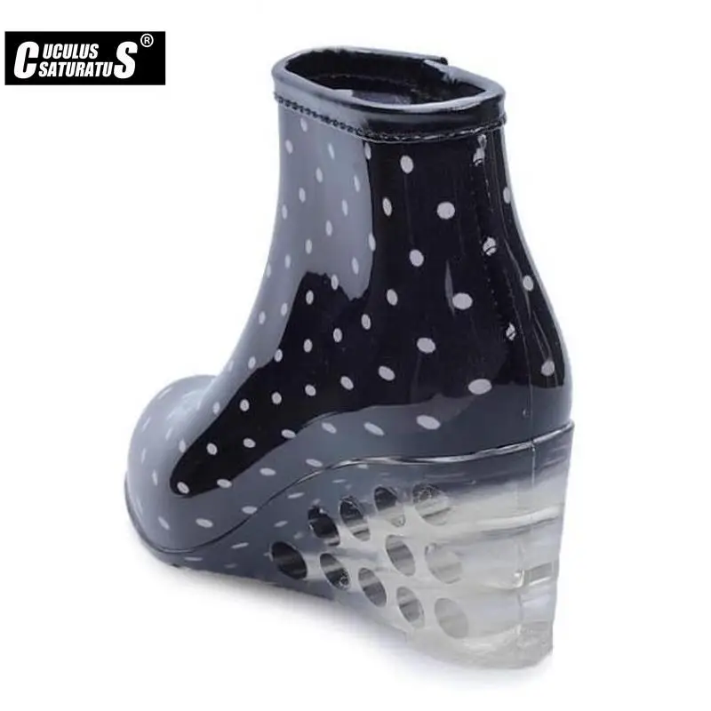 Cuculus 2022 Women Wedge Rain Boots Female Ankle High Heel Boots Rain Waterproof Wellies Boots Women Rubber Water Shoes 1296