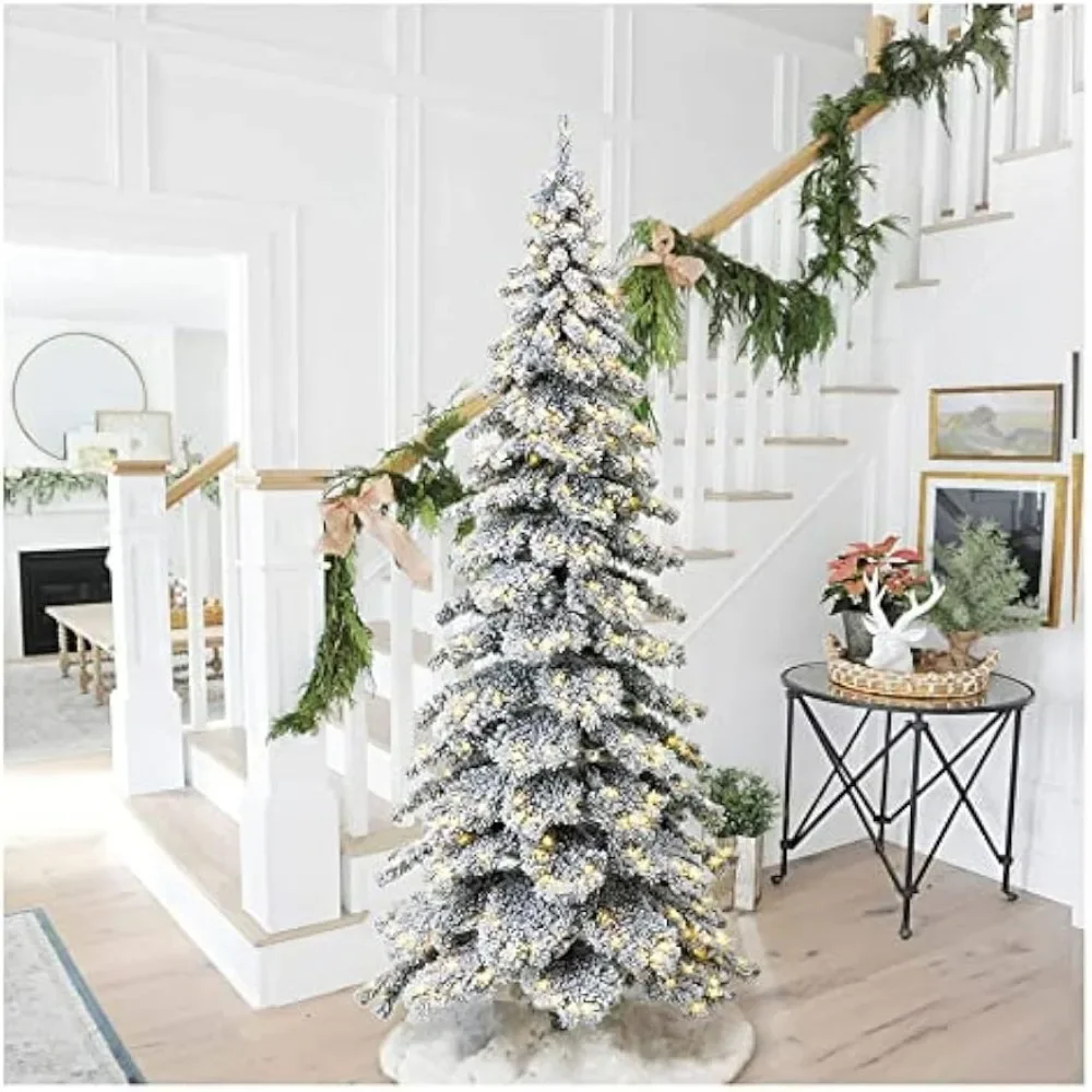 9ft Flocked Layered Spruce Artificial Christmas Tree, Large Xmas Tree for Holiday New Year Home Decor