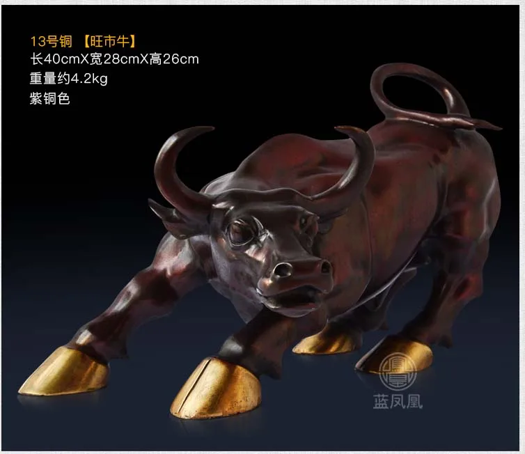 40CM LARGE # Office home-efficacious Talisman Money Drawing COW Business stock-market BRONZE Charging bull Mascot statue