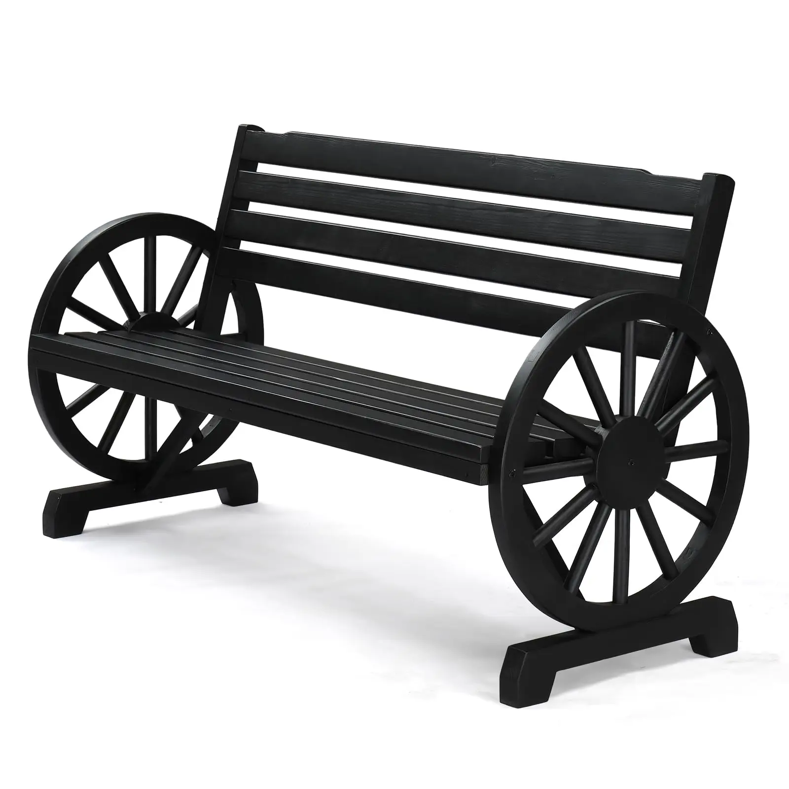 Rustic Wooden Wheel Bench Outdoor Bench, Patio Bench Wagon Slatted Seat, Garden Benches for Outdoors 350lbs High