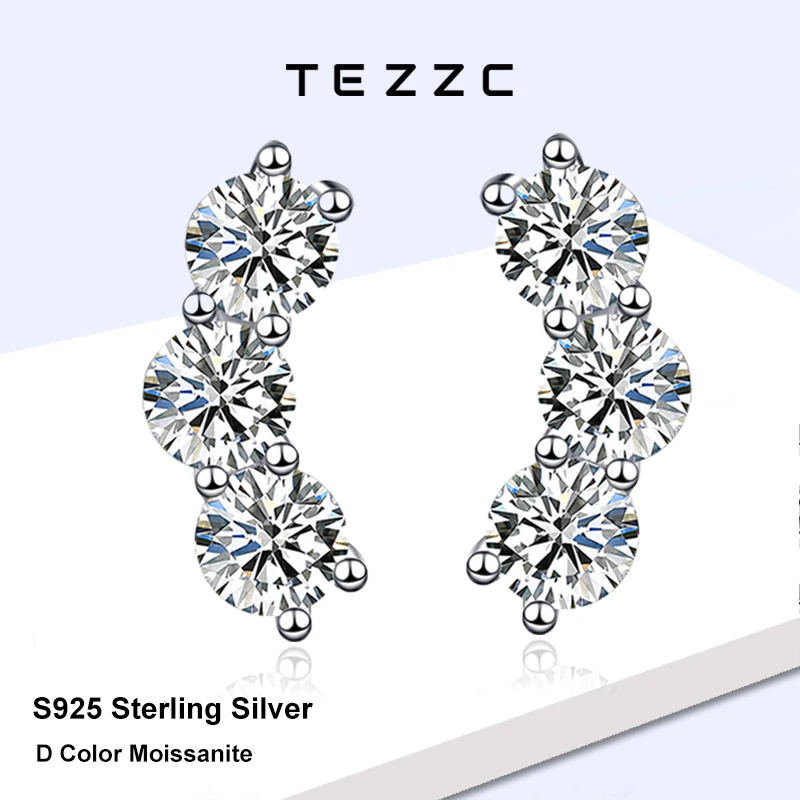 

Женские серьги Tezzc 1,2 карата с муассанитом, классические модные вечерние повседневные серьги с сертифицированными серьгами из стерлингового серебра S925