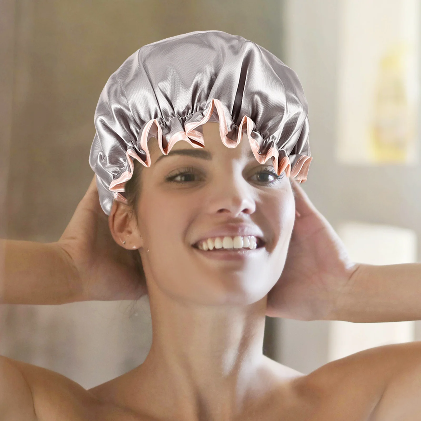 

Waterproof Bath Cap for Women Extra Large Shower Hat Reusable Soft Comfortable Hair Cover for Showering Cooking Face Washing