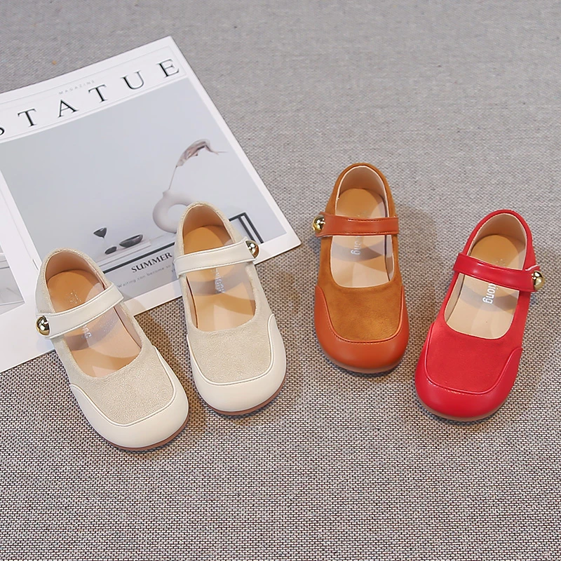 

2026 Spring New Children's Casual Shoes Suede PU Women's Shoes Soft Bottom Non slip Solid Color Beige Red Shoes