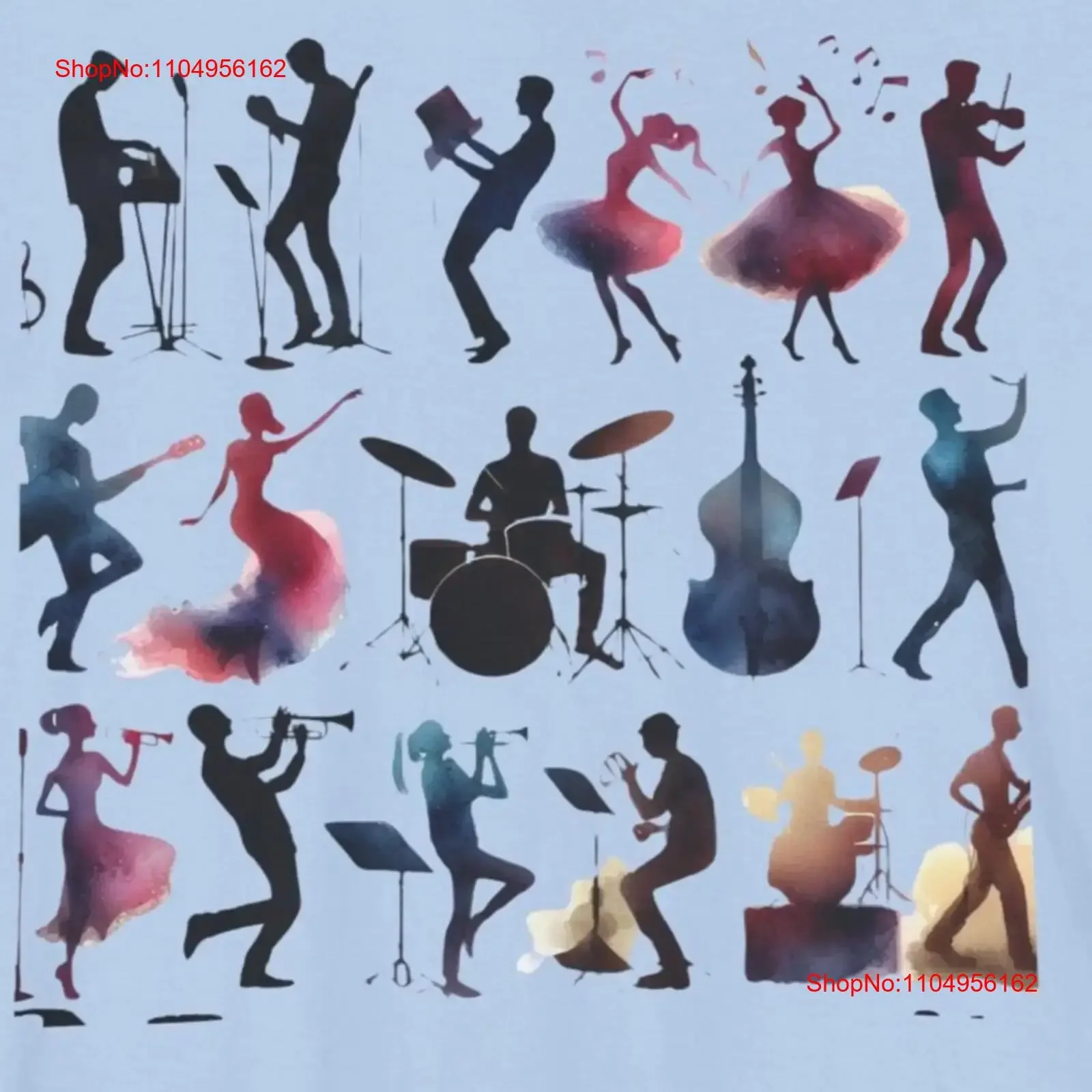 

Музыкальный силуэт, акварель, музыканты, группа, красочные художественные танцоры, гитарные барабаны, саксофон, пение, винтажные мытые
