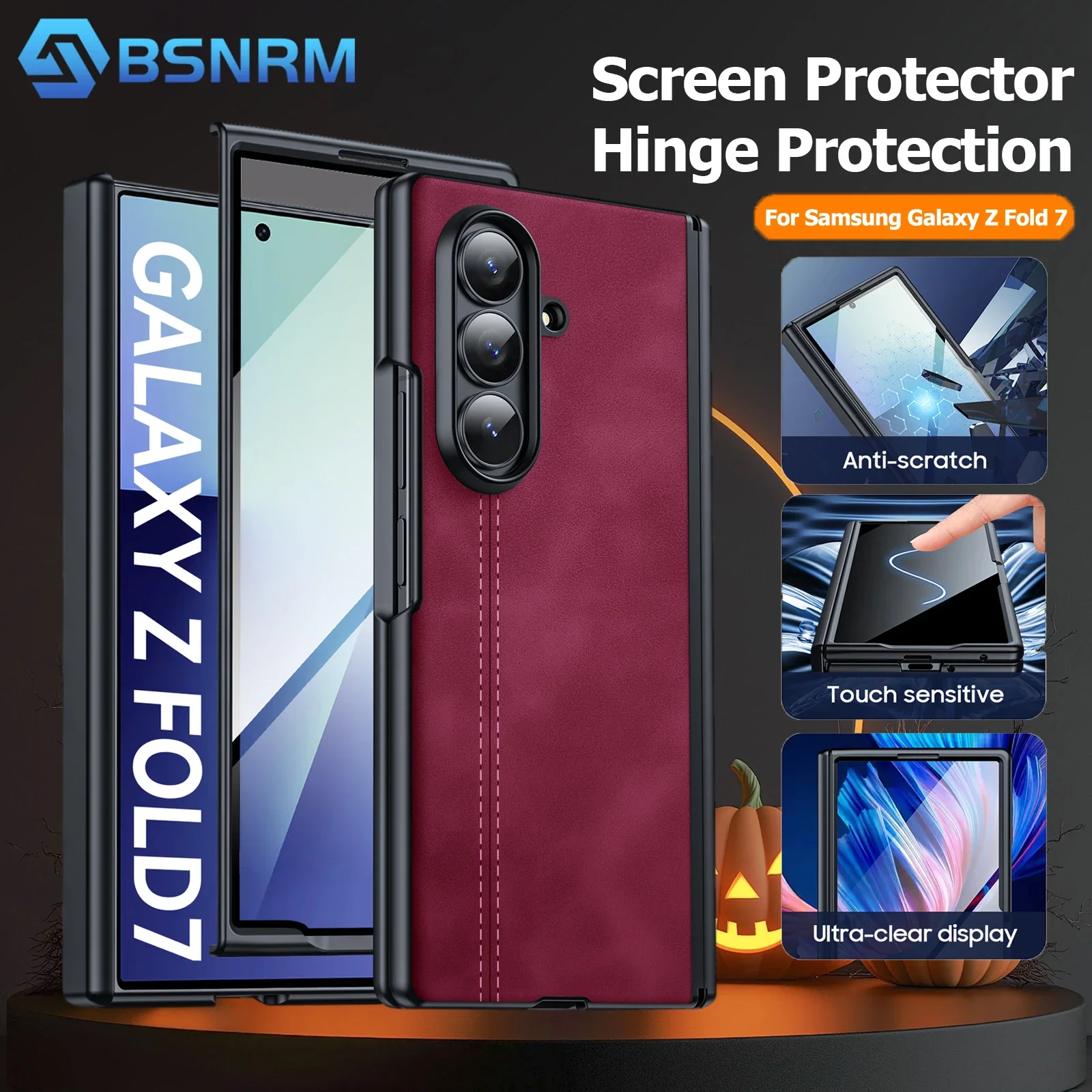 

Подарки на Хэллоуин, Защитный чехол с HD-защитой, из искусственной кожи и твердого поликарбоната, ультратонкий, прочный, для Galaxy Z Fold 7 - Красный