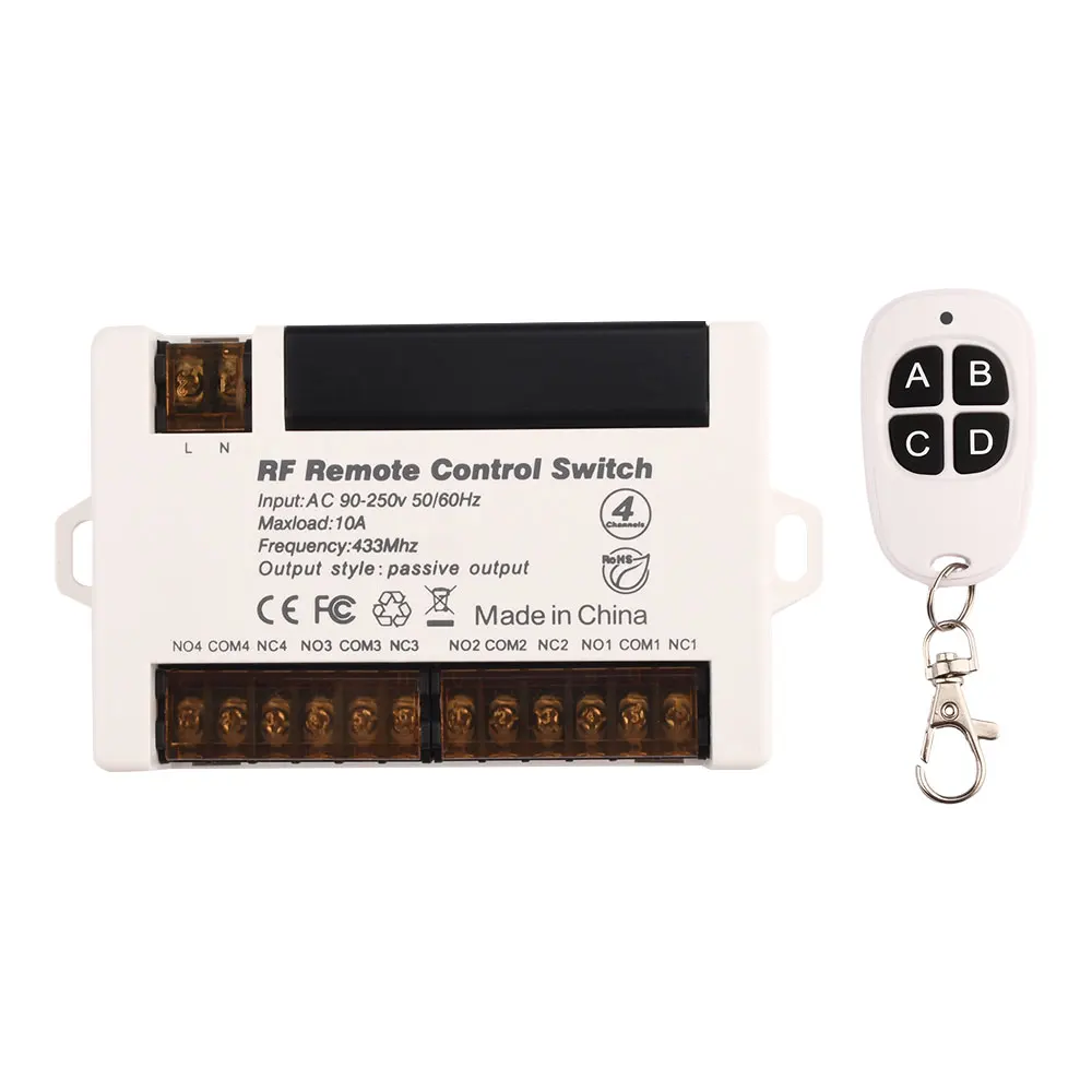 Wireless Relay Switch DC5-30V 4 Channel 433Mhz RF Remote Relay Switch with 2 RF Transmitters for Home Light