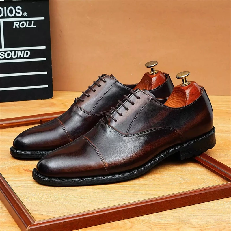 

Lace Up Leather Brogues Men's Genuine Leather Round Toe Formal Business Shoes Event Charm Wedding Footwear Handmade