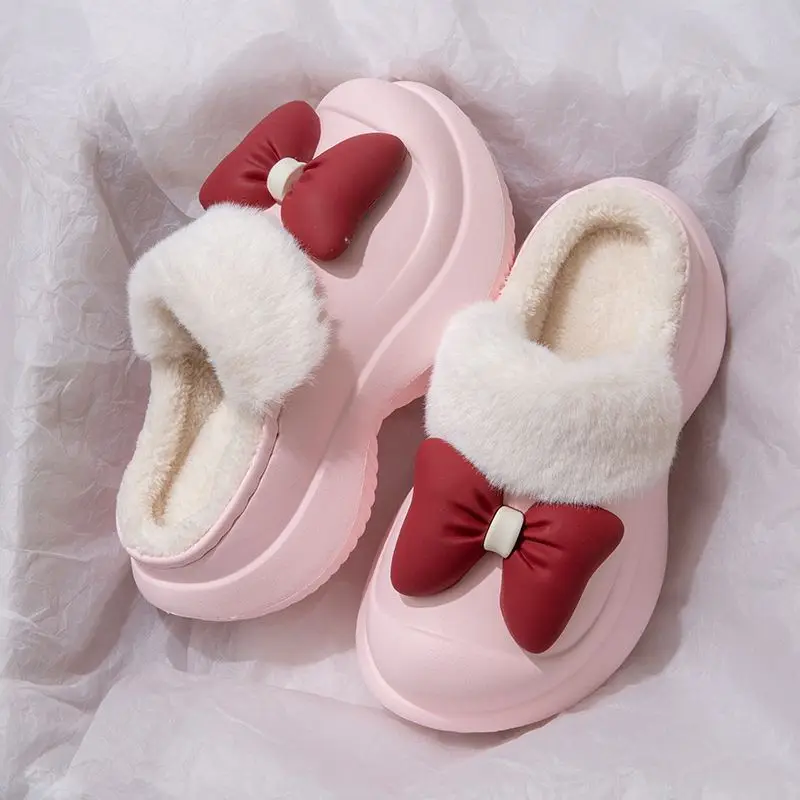 

Waterproof Cotton Slippers Women Thick Bottom Indoor Home Warm Anti-slip For Woman Winter Fluffy Shoes Plush Indoor Home Shoes
