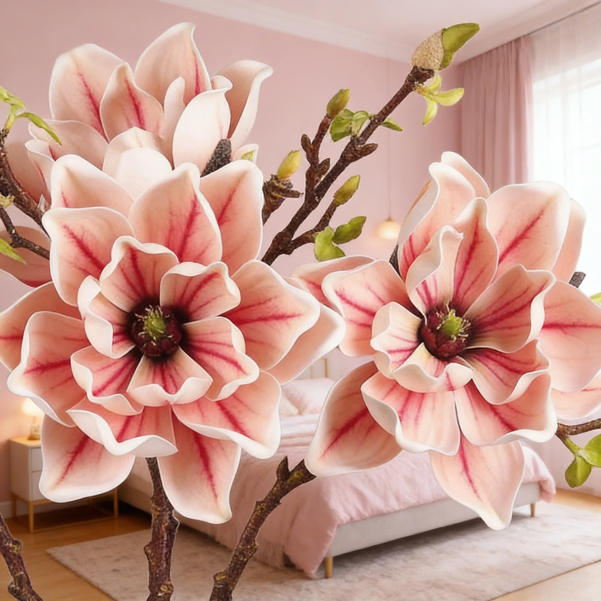 

3D Magnolia Flower Wall Sticker, Removable Vinyl Wall Decal, Elegant Floral Wall Art for Living Room Bedroom Home Decor