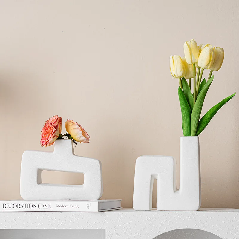 CAPIRON Modern Nordic Ceramic Vase Abstract Hollow Minimalist Matte White Flower Pot Living Room Home Decor Chic Indoor Accent