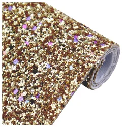 Tessuto glitter grosso oro rosa con supporto morbido in ecopelle per borse con fiocchi Decorazione artigianale AY142