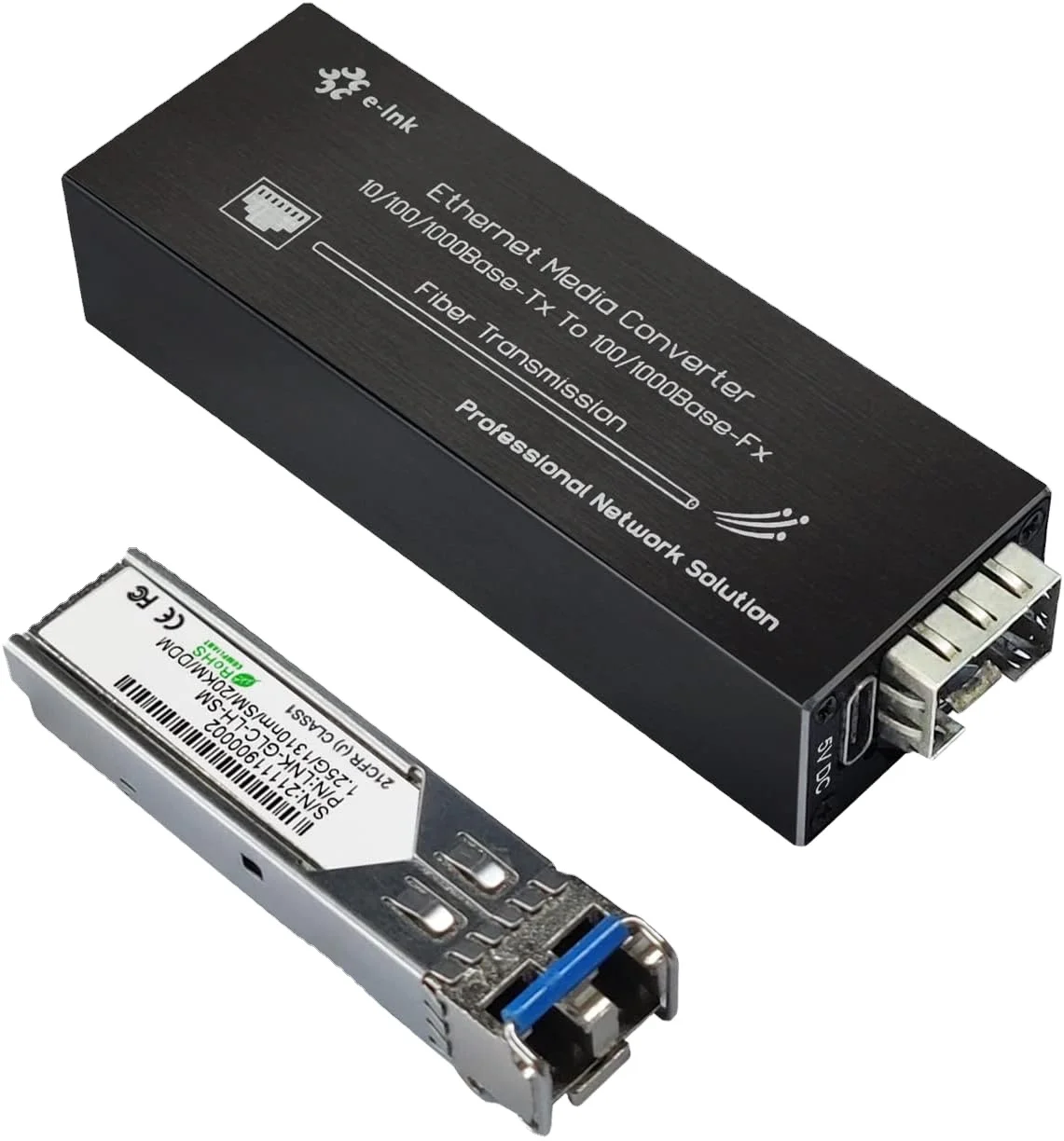 

Micro Gigabit Fiber Media Converter, 10/100/1000Mbps Ethernet to SFP, 1310nm SM 20km, DC 5V USB-C Powered, Ultra Compact
