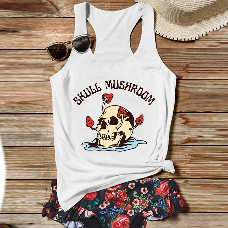 

Skull Mushrom Tops Women Skull Shirt Mushroom Print Tank Tops Sexy Streetwear Plant Shirt Cute Tops Women Vintage L