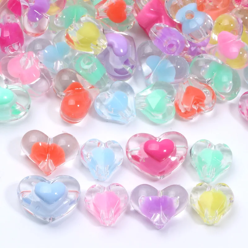 30 Stück mehrfarbige Acryl-Liebes-Herz-Perlen in Perlen für Schmuckherstellung, DIY-Charm, handgefertigtes Armband, Halskette, Valentinstagsgeschenk
