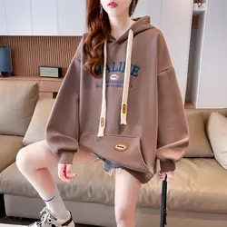 Fashion Pockets Letter Embroidery Hoodies Sweatshirts Female Clothing 2024 Autumn New Oversized Korean Tops Casual Sweatshirts