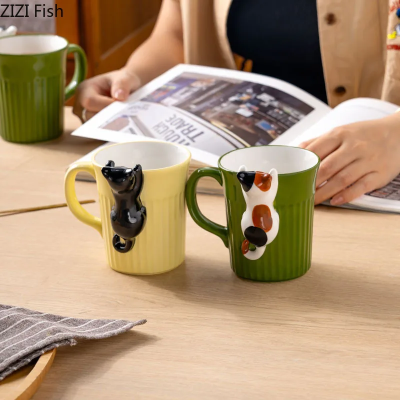 Cartoon Cute Cat Ceramic Mug Creative Office Water Cup Home Breakfast Milk Cup Couple Afternoon Tea Coffee Cup Friend Gift