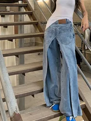 Fashion Women's Wear Jeans In Both Front And Back High Waist Deconstruct Two Fake Loose Denim Pants Winter 2024 New