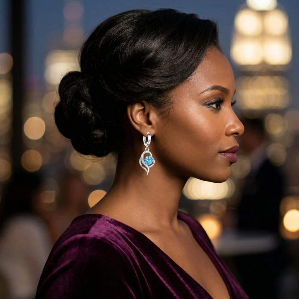 

925 Sterling Silver Pendant Earrings With Blue Crystal Zircon Heart Design - Elegant Jewelry For Parties, Birthdays, And Women