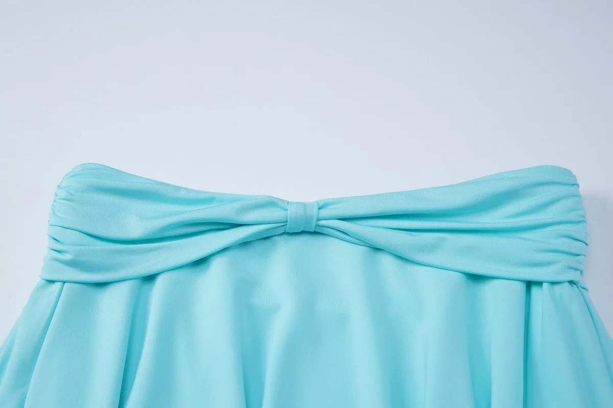 Mintgrünes U-Ausschnitt-Top mit Krawatte und Midi-Rock-Set, Dehnbares Figurbetontes Crop-Top mit Gedrehtem Unregelmäßigem Rock, Zweiteiliges Outfit – Detail 10