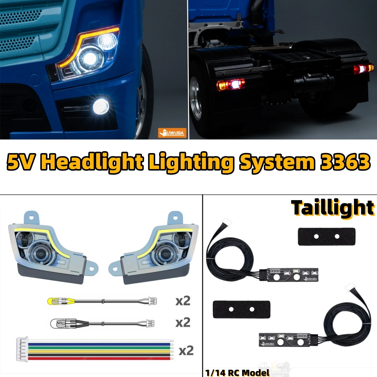 

Моделирование 3363 1851 5 В светодиодные фары, система освещения, лампа, задний фонарь для 1/14 Tamiya Benz Actros, игрушечная часть прицепа с дистанционным управлением