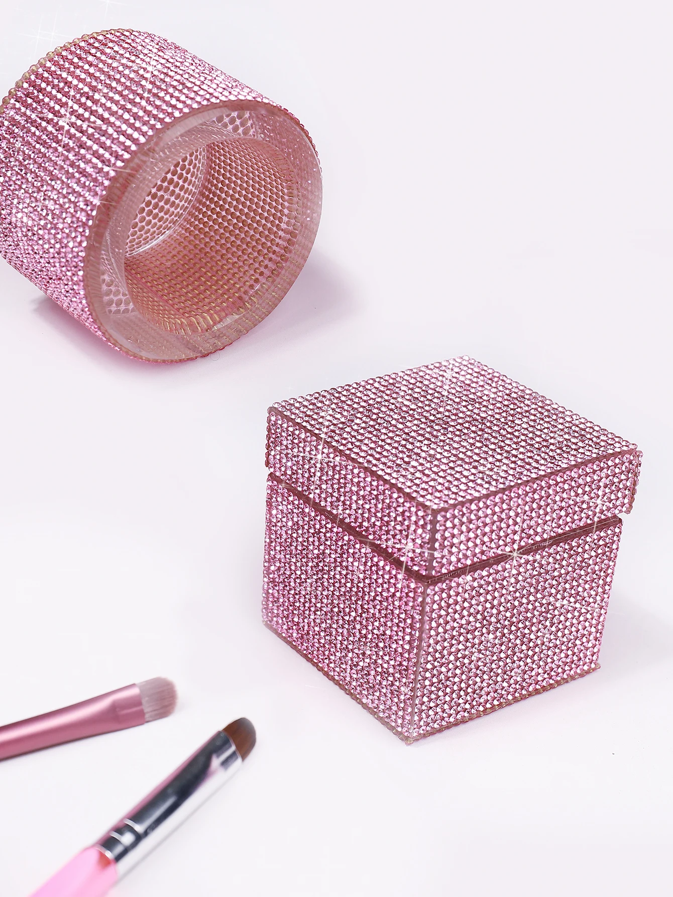 1 قطعة حجر الراين الوردي الماس مسمار الفن القلم تنظيف كوب بلينغ الفاخرة أدوات مانيكير صندوق منظم لصالون الأظافر