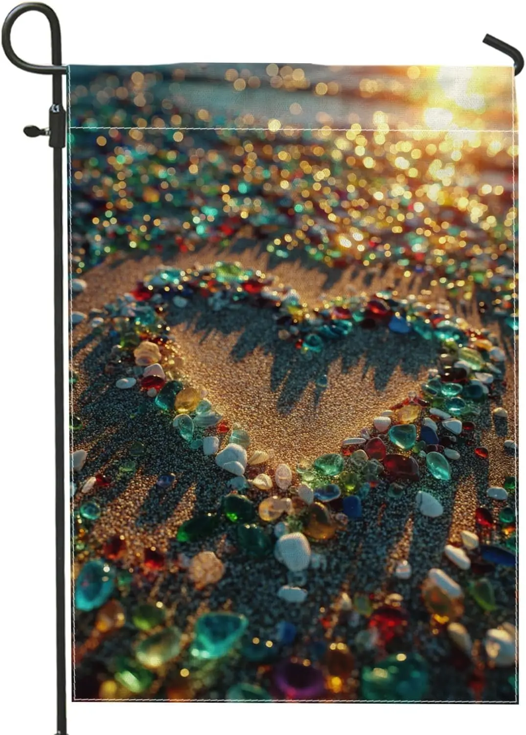 Multicolor Heart Garden Flag, Colorful Gemstone Outdoor Decor Banner, Double Sided Burlap Yard Flag for Spring Summer Holida HHZ