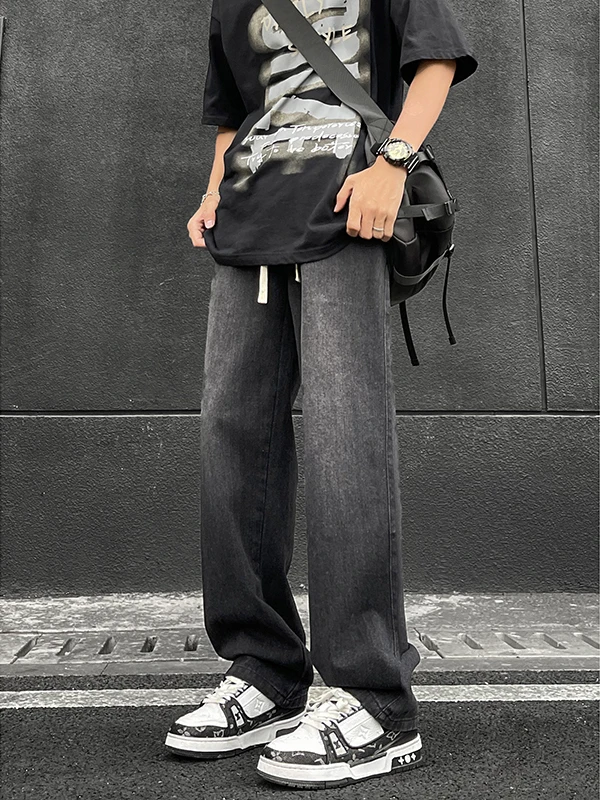 

Мужские прямые джинсы American High Street, повседневные длинные брюки, износостойкие, из смеси хлопка и полиэстера, для весны и осени